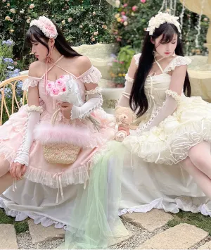 Diamond Sweetheart Sweet Fragrance French Balletcore Girl White Pink Coquette Elegant Dress