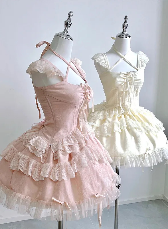 Diamond Sweetheart Sweet Fragrance French Balletcore Girl White Pink Coquette Elegant Dress