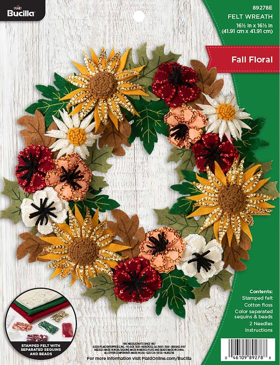 DIY Bucilla Fall Floral Thanksgiving Flower Felt Wreath Craft Kit