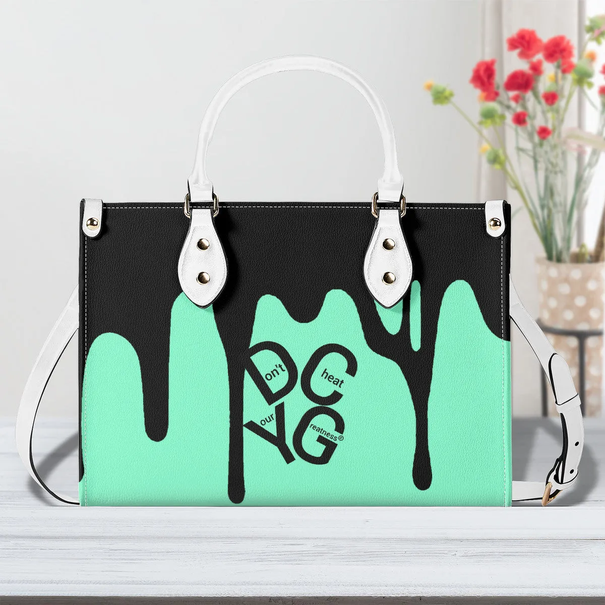DRIP Black & Mint Green Multiple Sizes Upgraded Luxury Women PU Leather Handbag