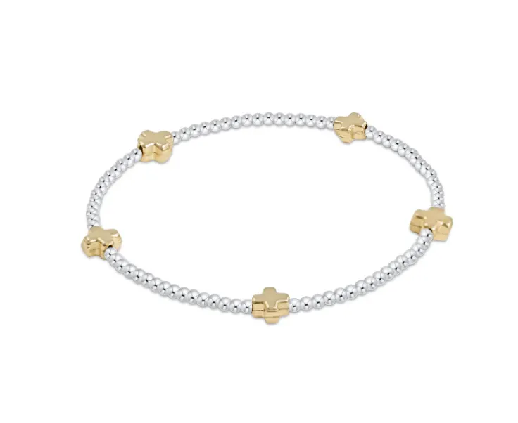 E Newton Signature Cross 2mm Bead Bracelet - Small Cross Mixed Metal