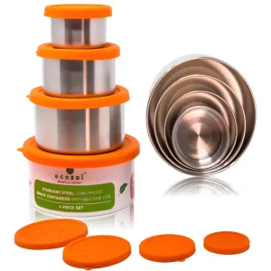 ecozoi Eco-Friendly 4-Piece Stainless Steel Lunch Box Set - Leak-Proof, BPA-Free, with Cotton Travel Bag, 74 oz