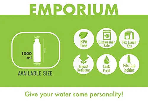 Emporium Plastic Fridge Water Bottle Set for Office, Sports, School, Travelling, Gym, Yoga - BPA and Leak Free & Unbreakable Bottle Color May Vary (Set of4)