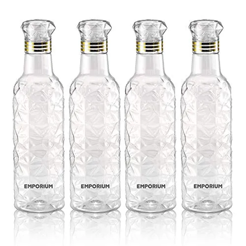 Emporium Plastic Fridge Water Bottle Set for Office, Sports, School, Travelling, Gym, Yoga - BPA and Leak Free & Unbreakable Bottle Color May Vary (Set of4)
