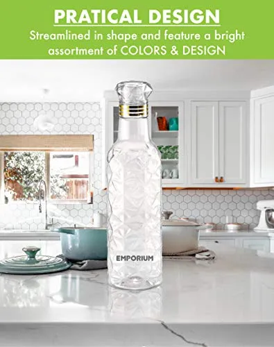 Emporium Plastic Fridge Water Bottle Set for Office, Sports, School, Travelling, Gym, Yoga - BPA and Leak Free & Unbreakable Bottle Color May Vary (Set of4)