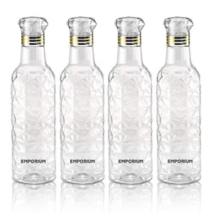 Emporium Plastic Fridge Water Bottle Set for Office, Sports, School, Travelling, Gym, Yoga - BPA and Leak Free & Unbreakable Bottle Color May Vary (Set of4)