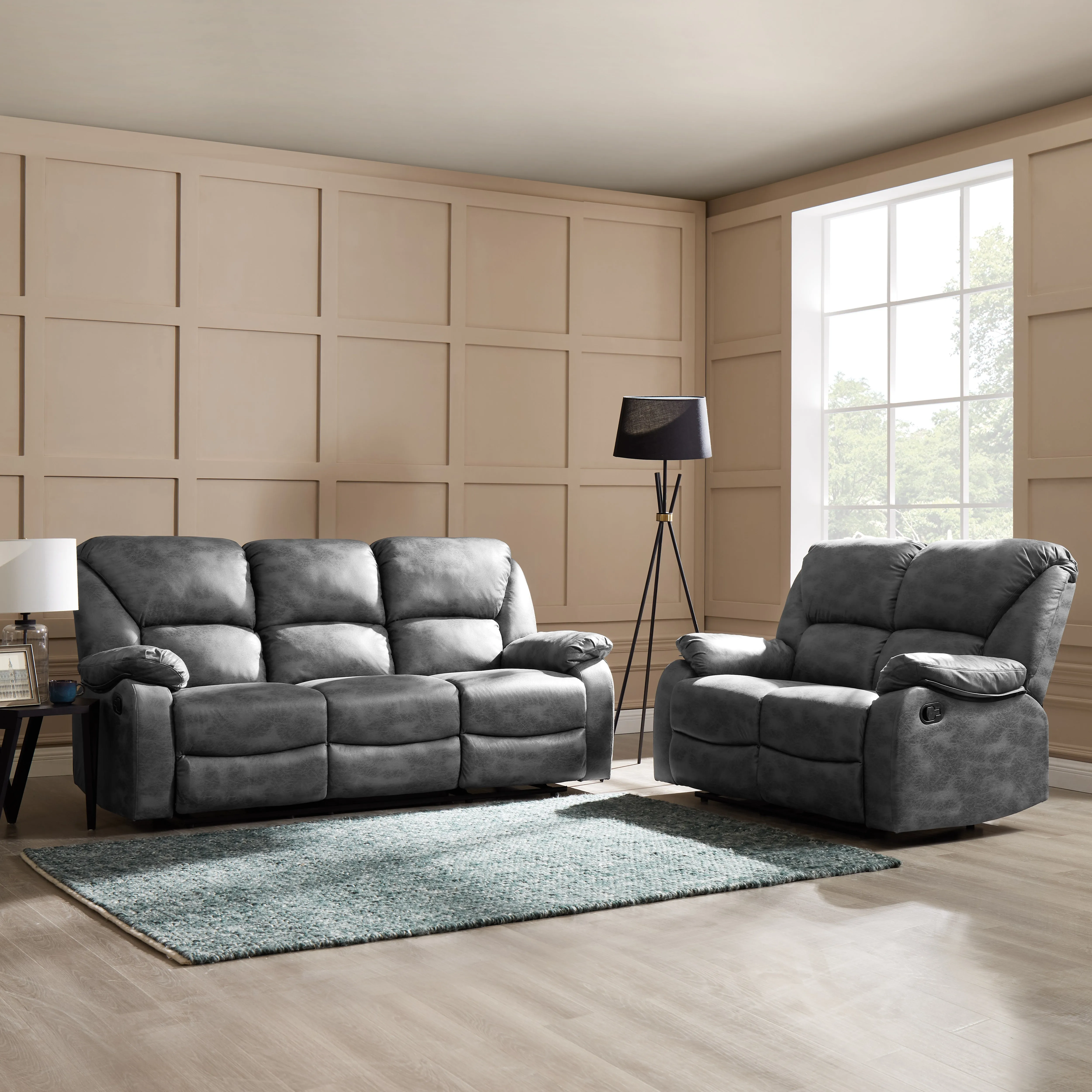 Enoch 2 Seater Recliner Sofa, Dark Grey Faux Leather