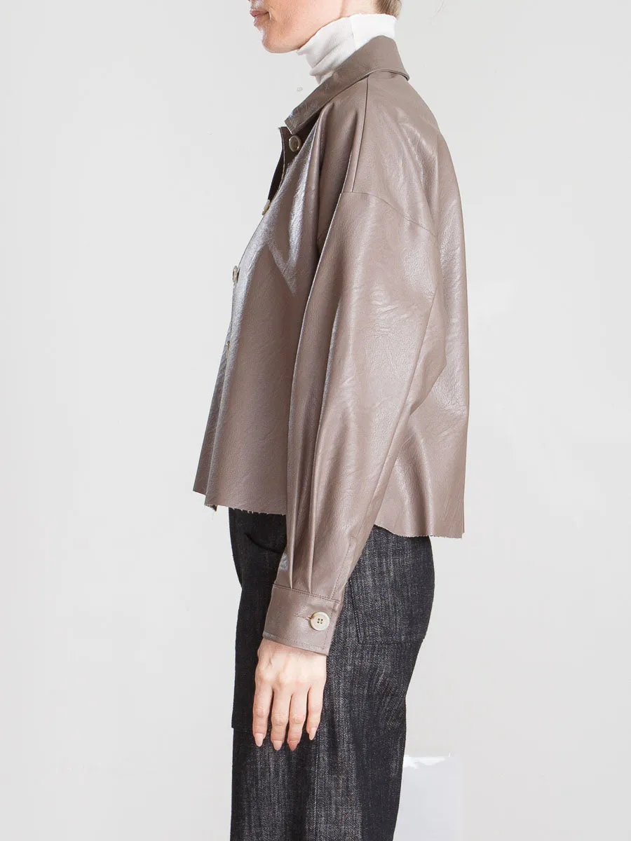 Esme Crop Shirt in Faux Leather - Carob