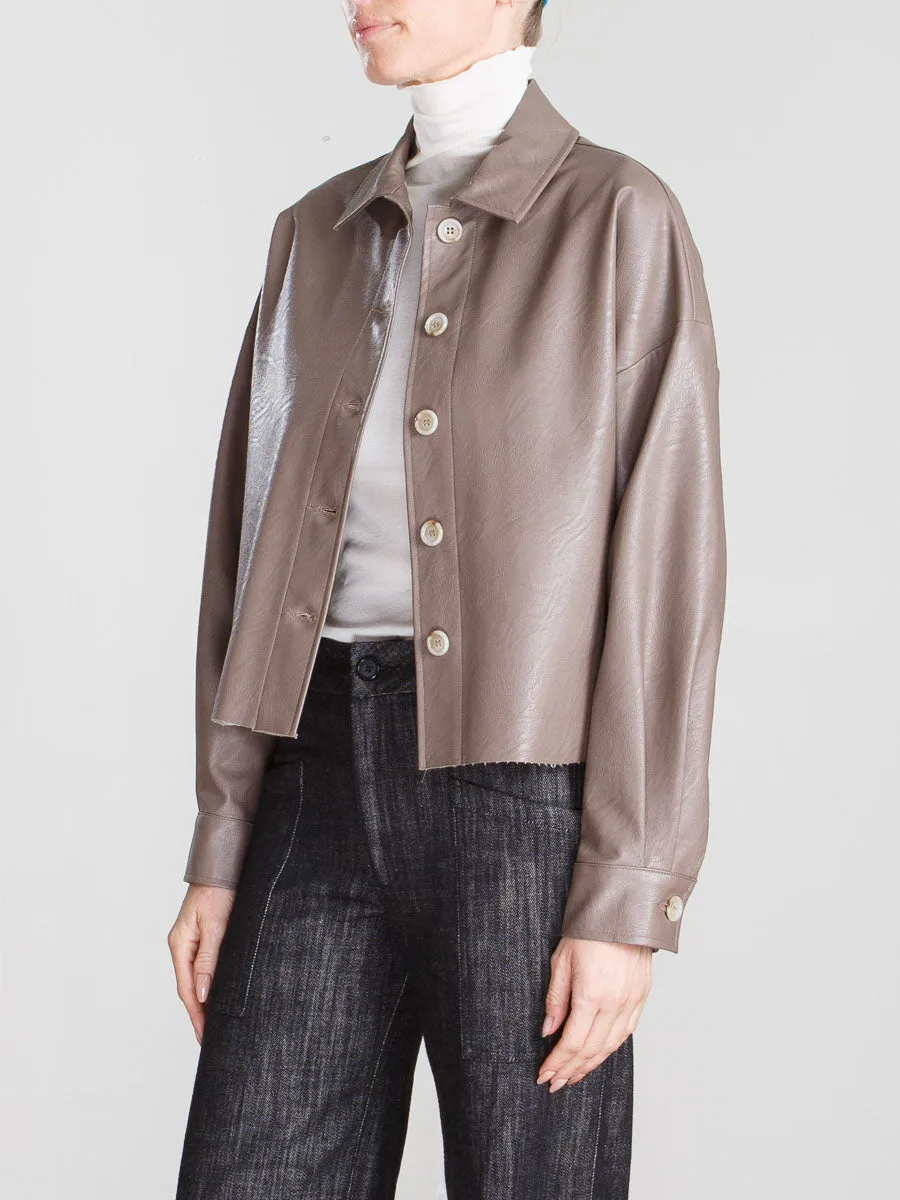 Esme Crop Shirt in Faux Leather - Carob