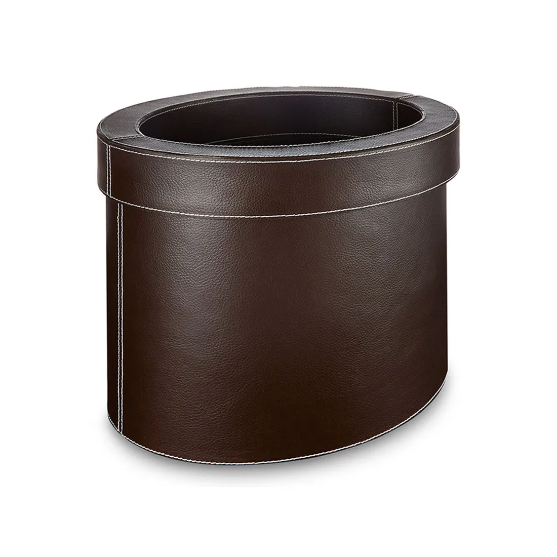 Farringdon - Oval Faux Brown Leather Waste Bin - Dimensions: L33 x W24 x H26 cm