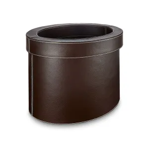 Farringdon - Oval Faux Brown Leather Waste Bin - Dimensions: L33 x W24 x H26 cm