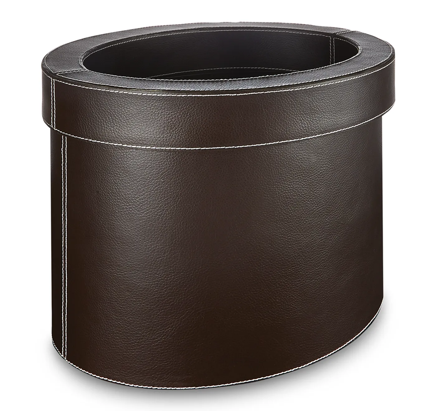 Farringdon - Oval Faux Brown Leather Waste Bin - Dimensions: L33 x W24 x H26 cm