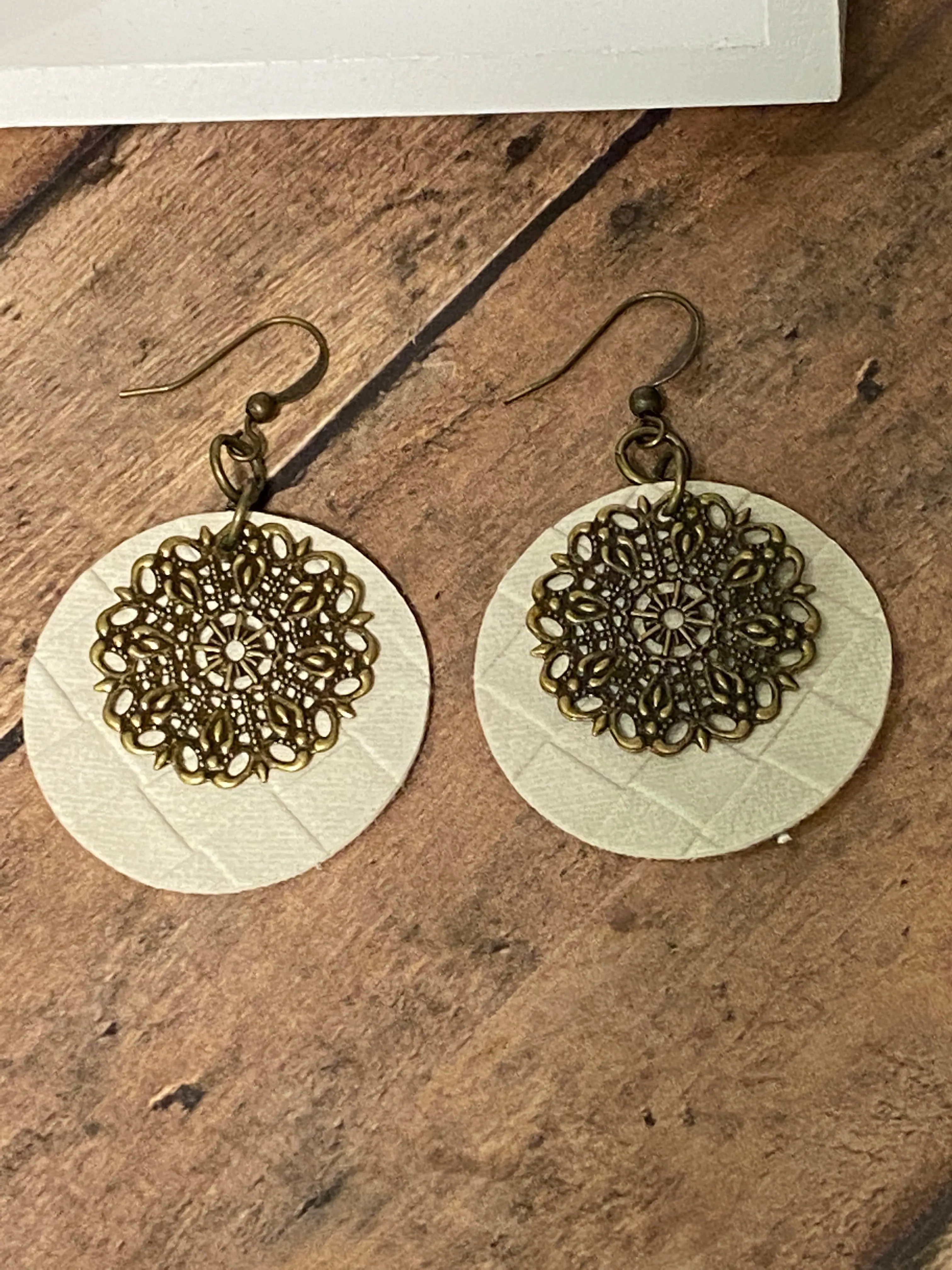 FAUX Leather Cream Earrings (EA0083)