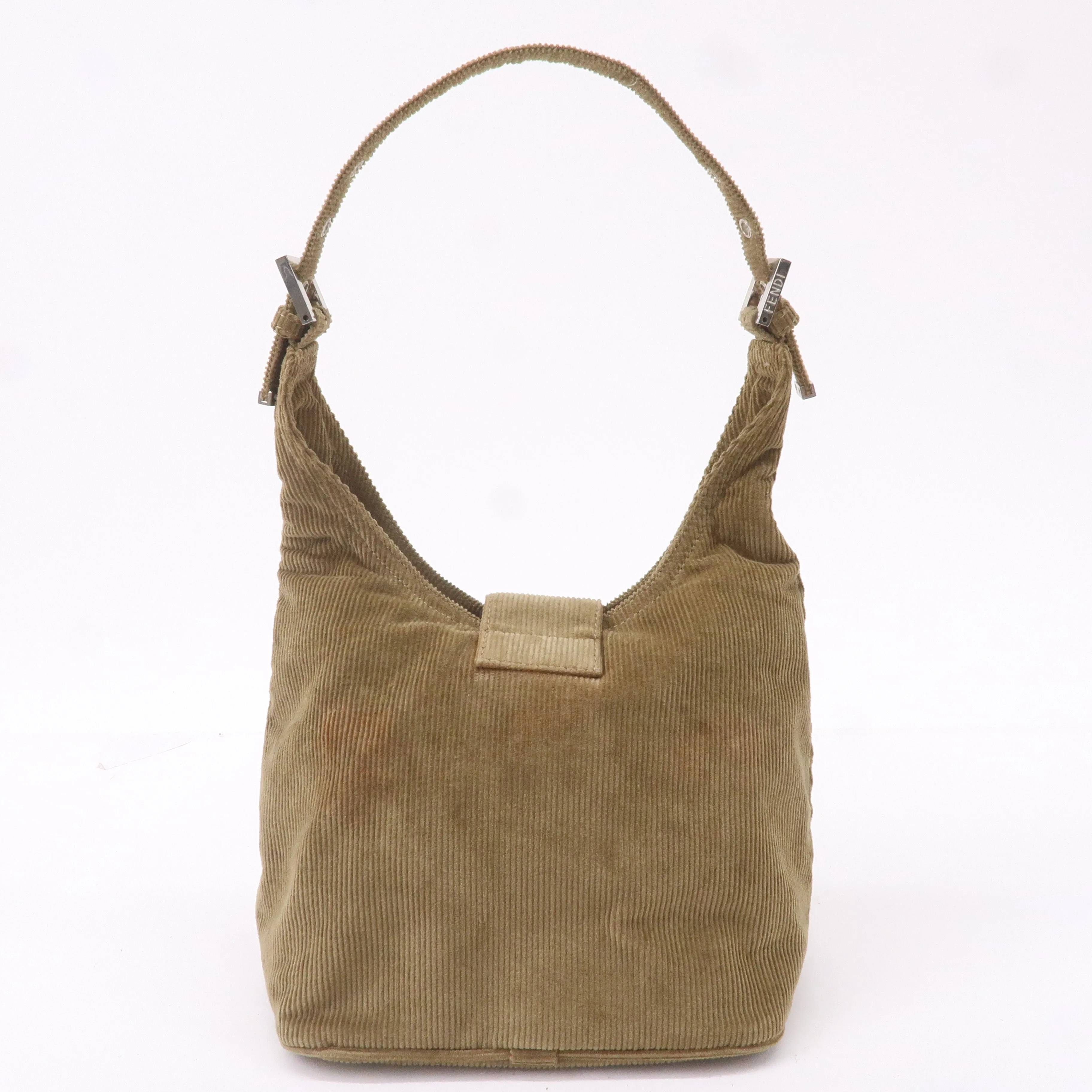 FENDI Corduroy Shoulder Bag Hand Bag Khaki Brown