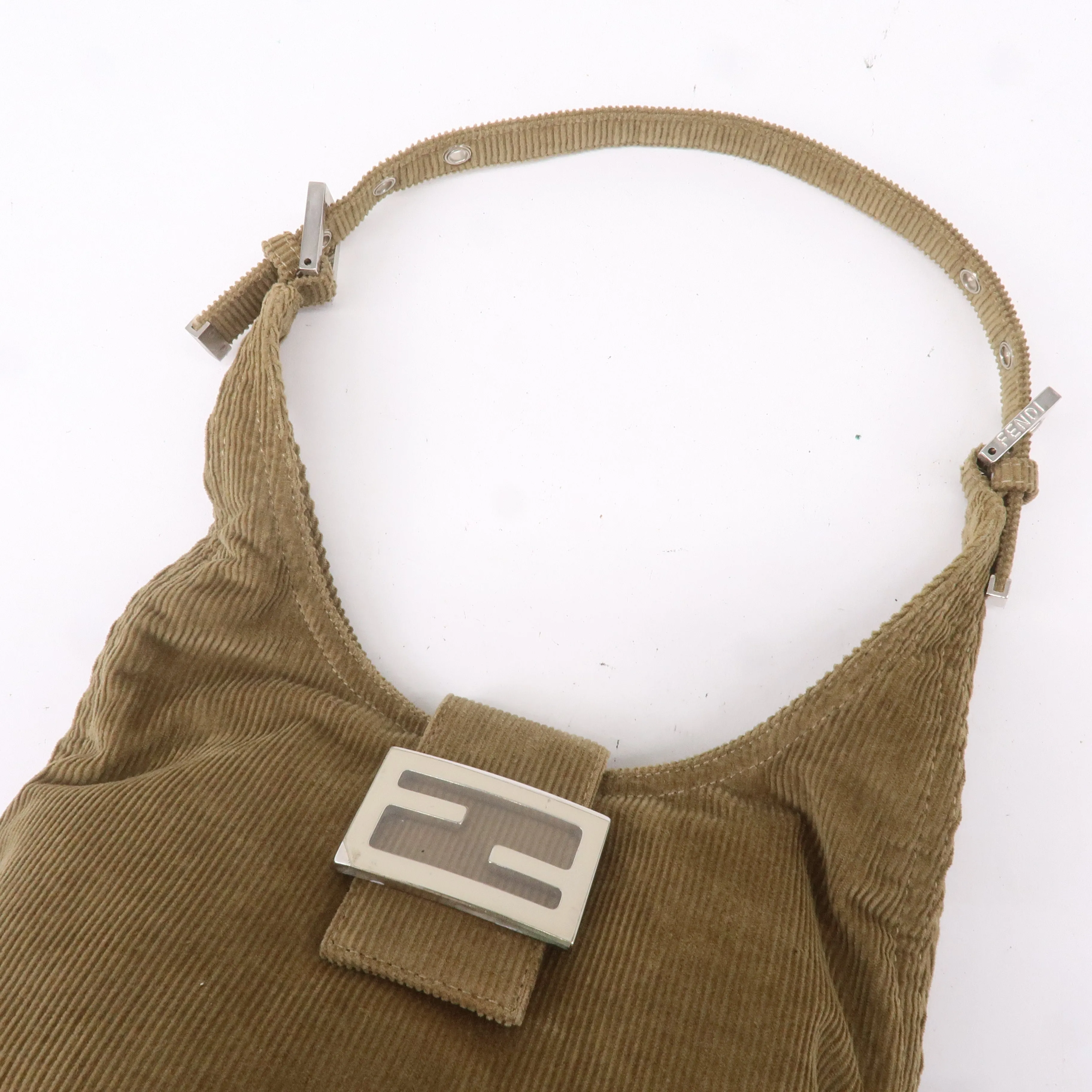 FENDI Corduroy Shoulder Bag Hand Bag Khaki Brown