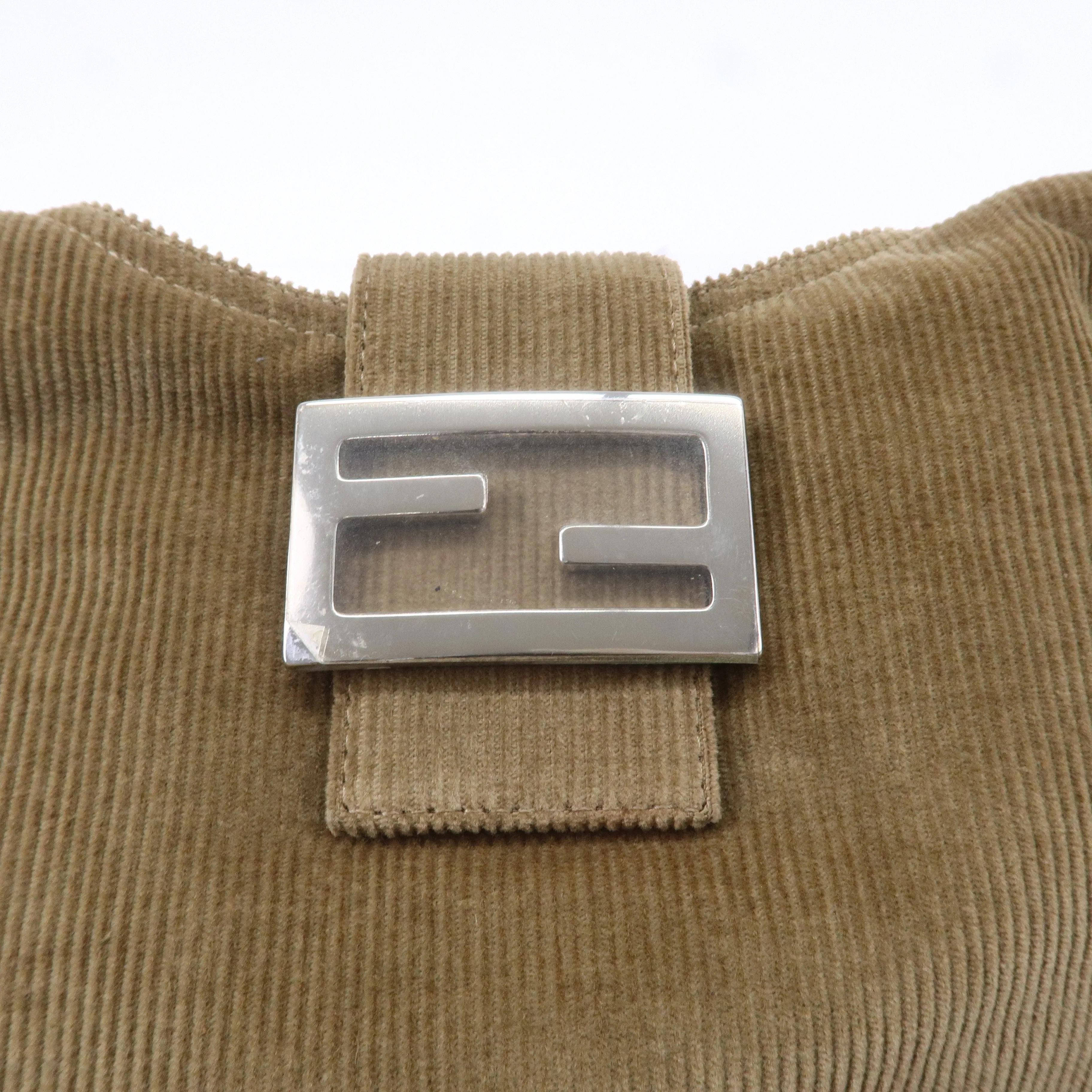 FENDI Corduroy Shoulder Bag Hand Bag Khaki Brown