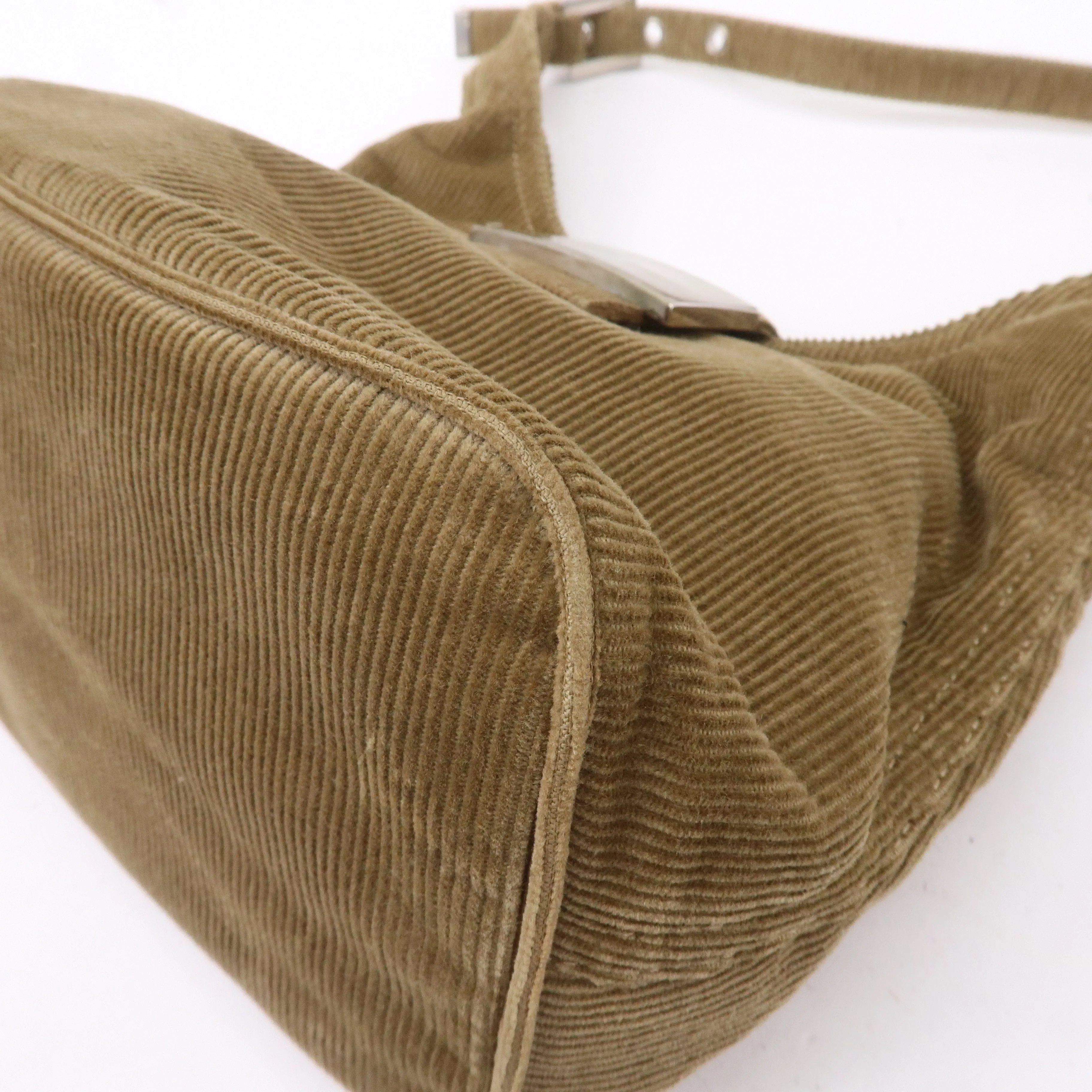 FENDI Corduroy Shoulder Bag Hand Bag Khaki Brown