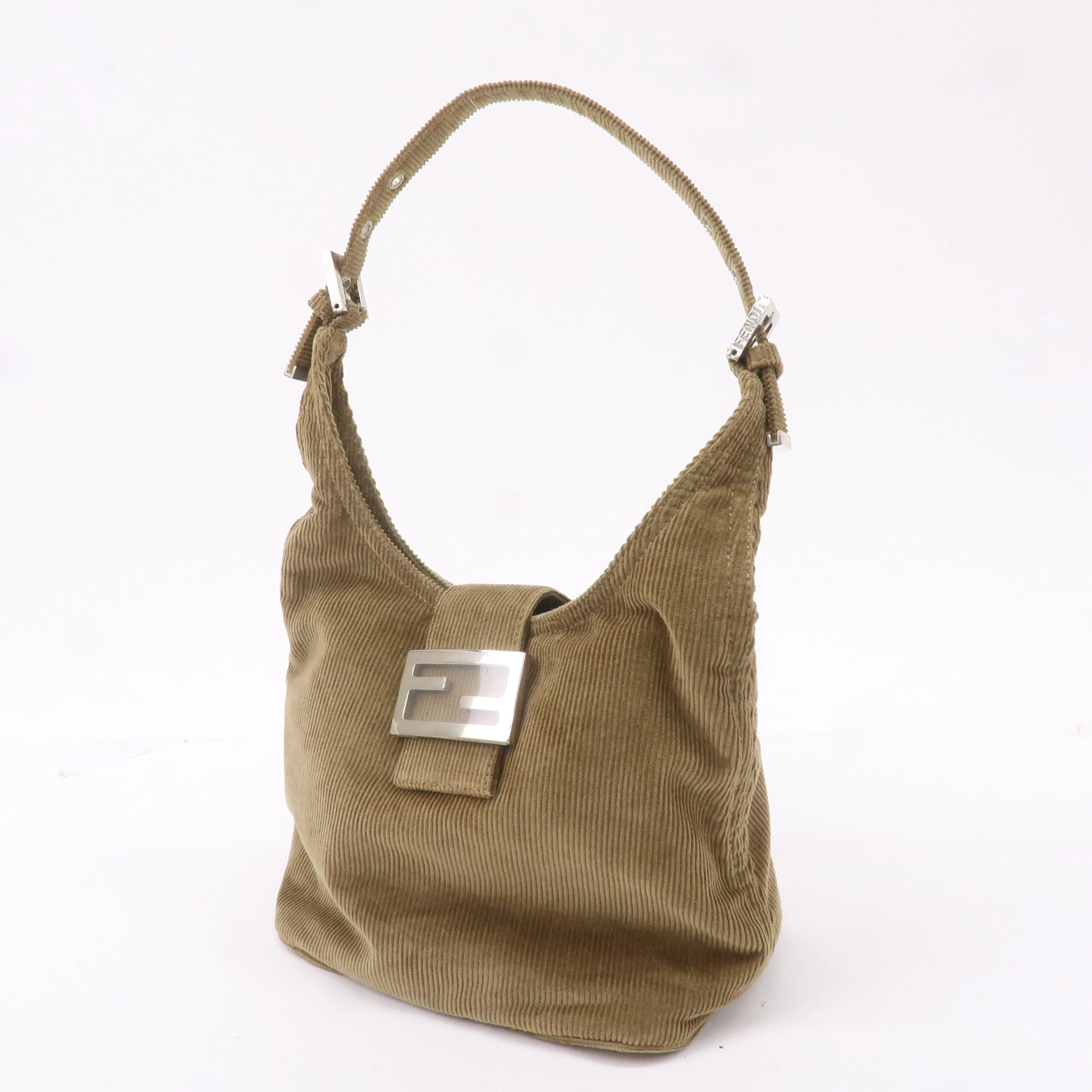 FENDI Corduroy Shoulder Bag Hand Bag Khaki Brown