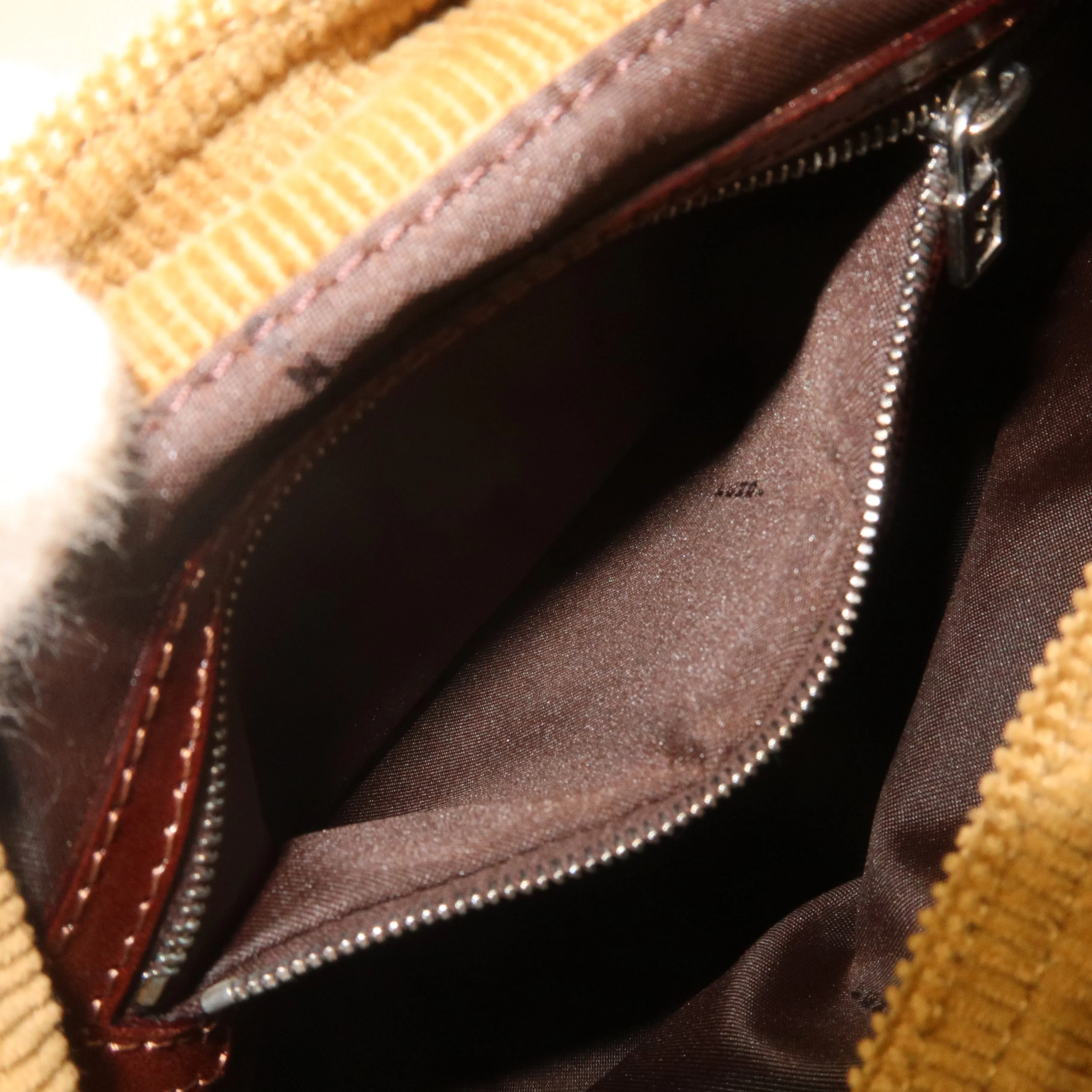 FENDI Corduroy Shoulder Bag Hand Bag Khaki Brown