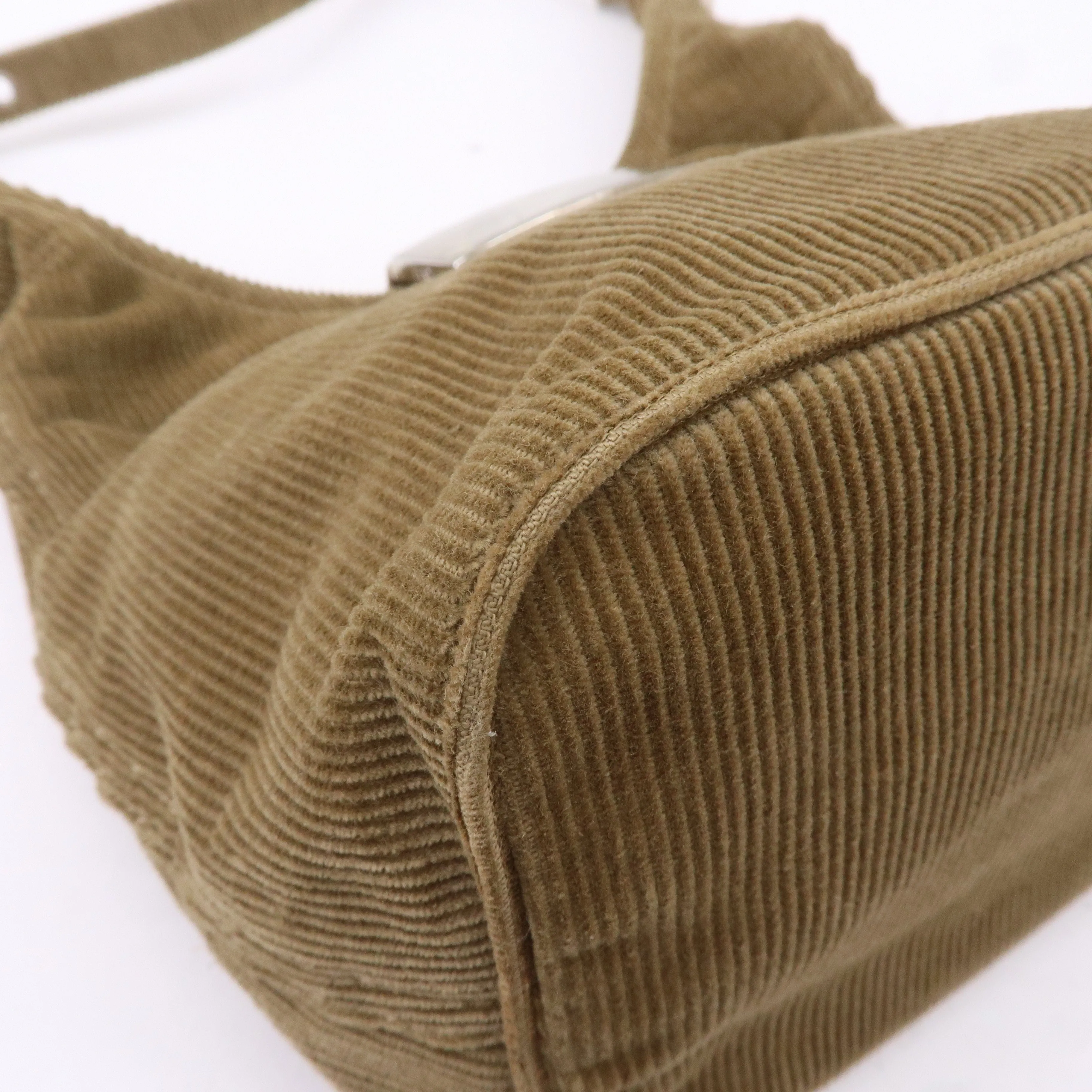 FENDI Corduroy Shoulder Bag Hand Bag Khaki Brown