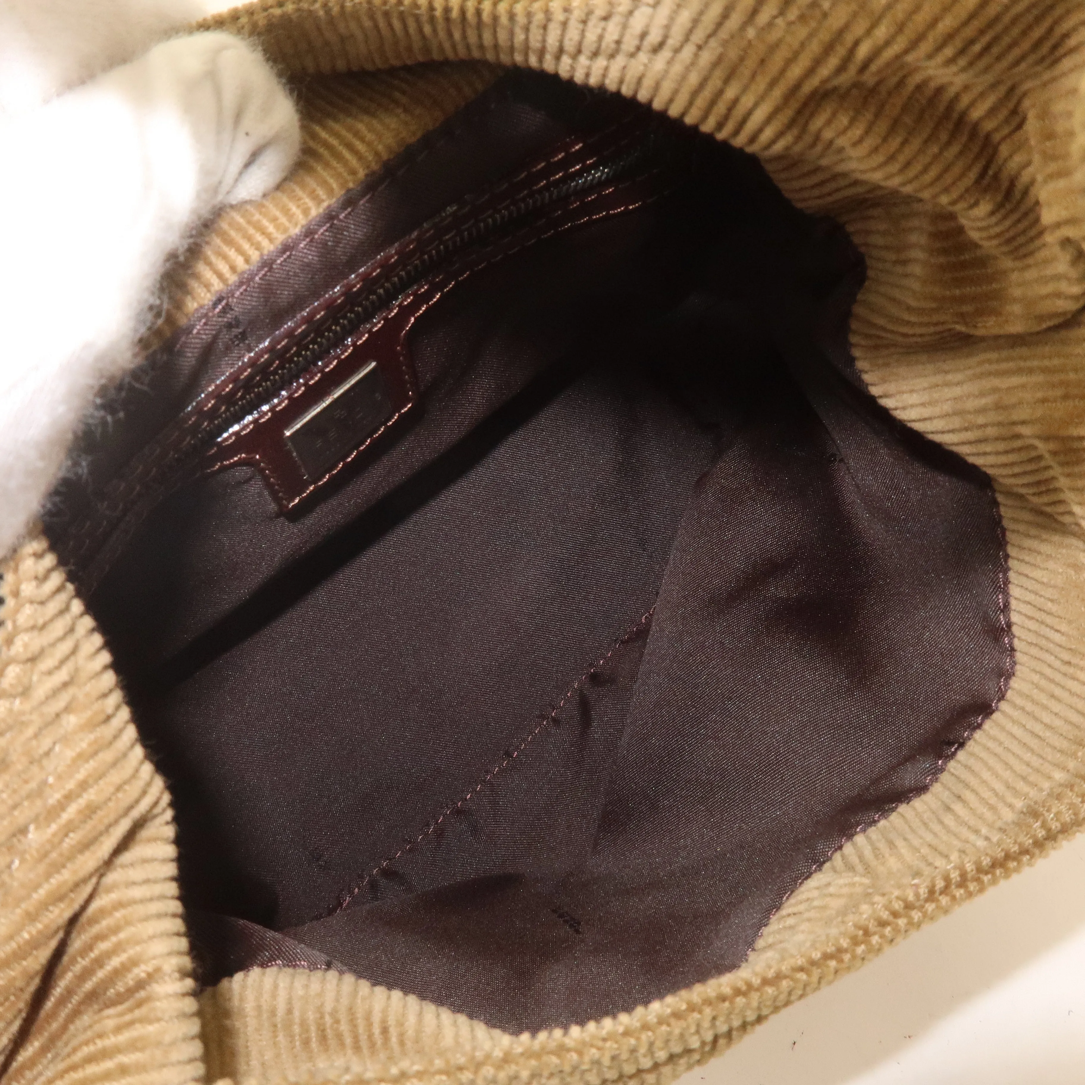 FENDI Corduroy Shoulder Bag Hand Bag Khaki Brown