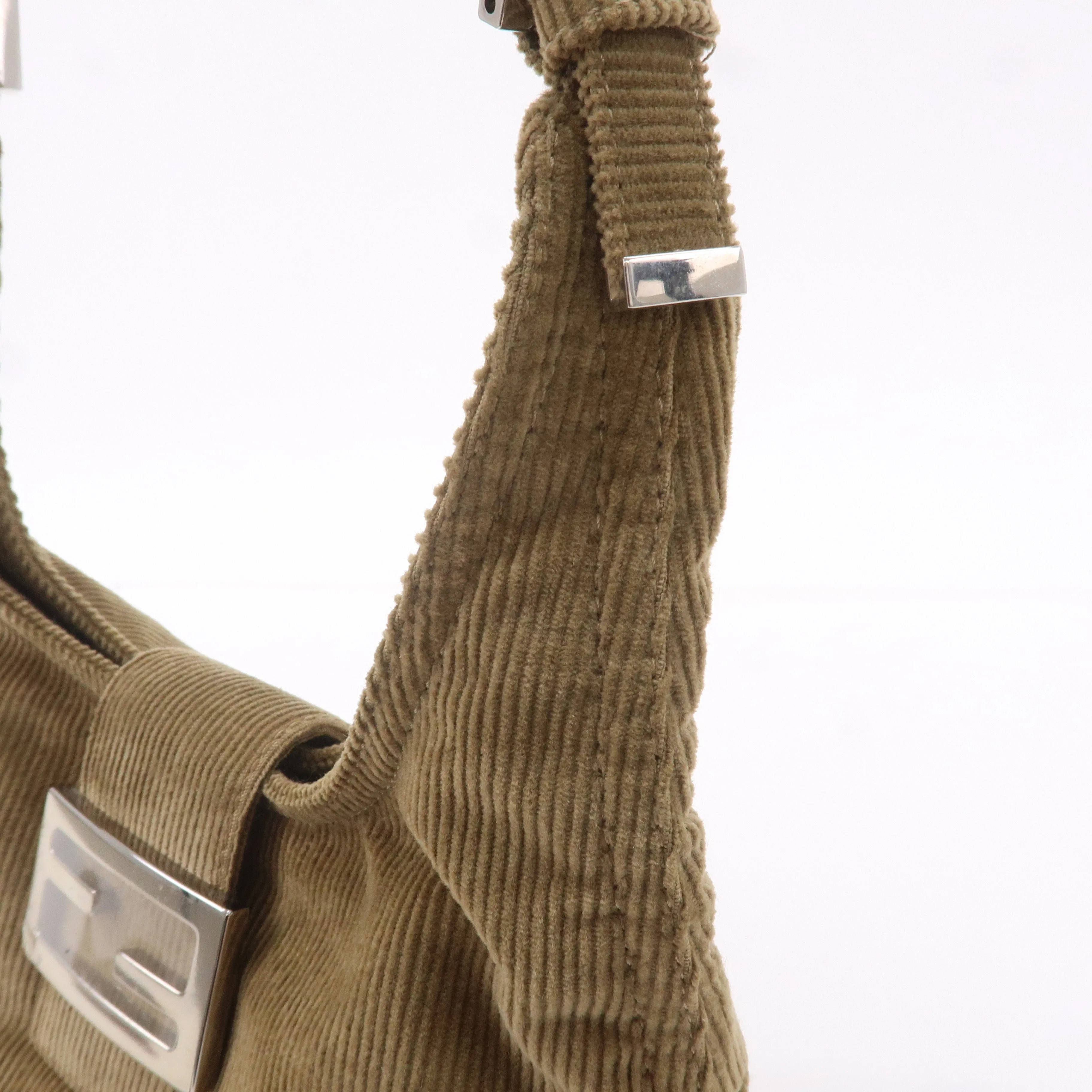 FENDI Corduroy Shoulder Bag Hand Bag Khaki Brown