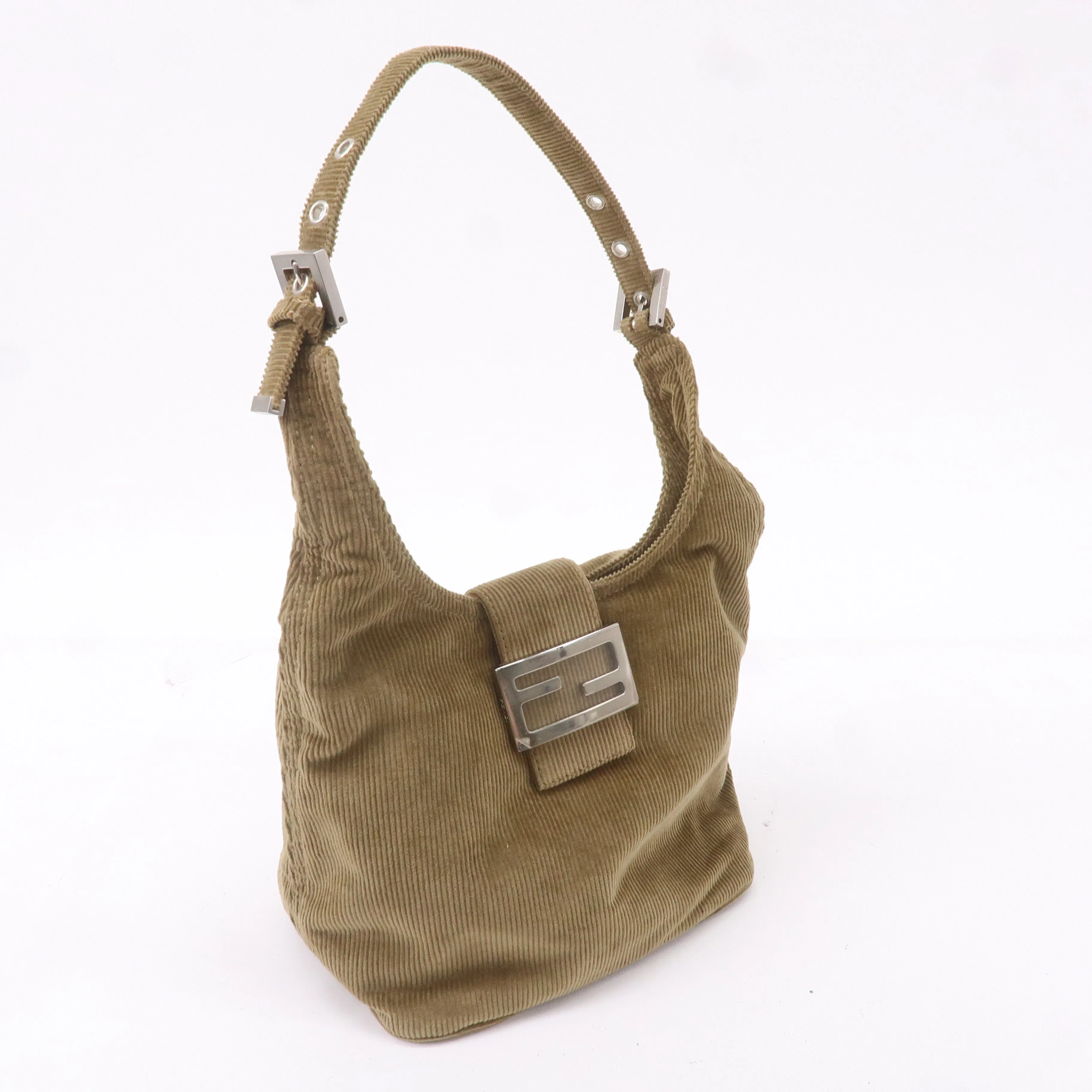 FENDI Corduroy Shoulder Bag Hand Bag Khaki Brown
