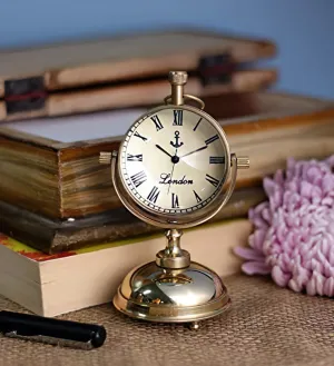 FH FamousHub| Handmade Brass 2 Inch Dial Size Antique Look Table Clock, Raised Up Dial 5 Inch Clock