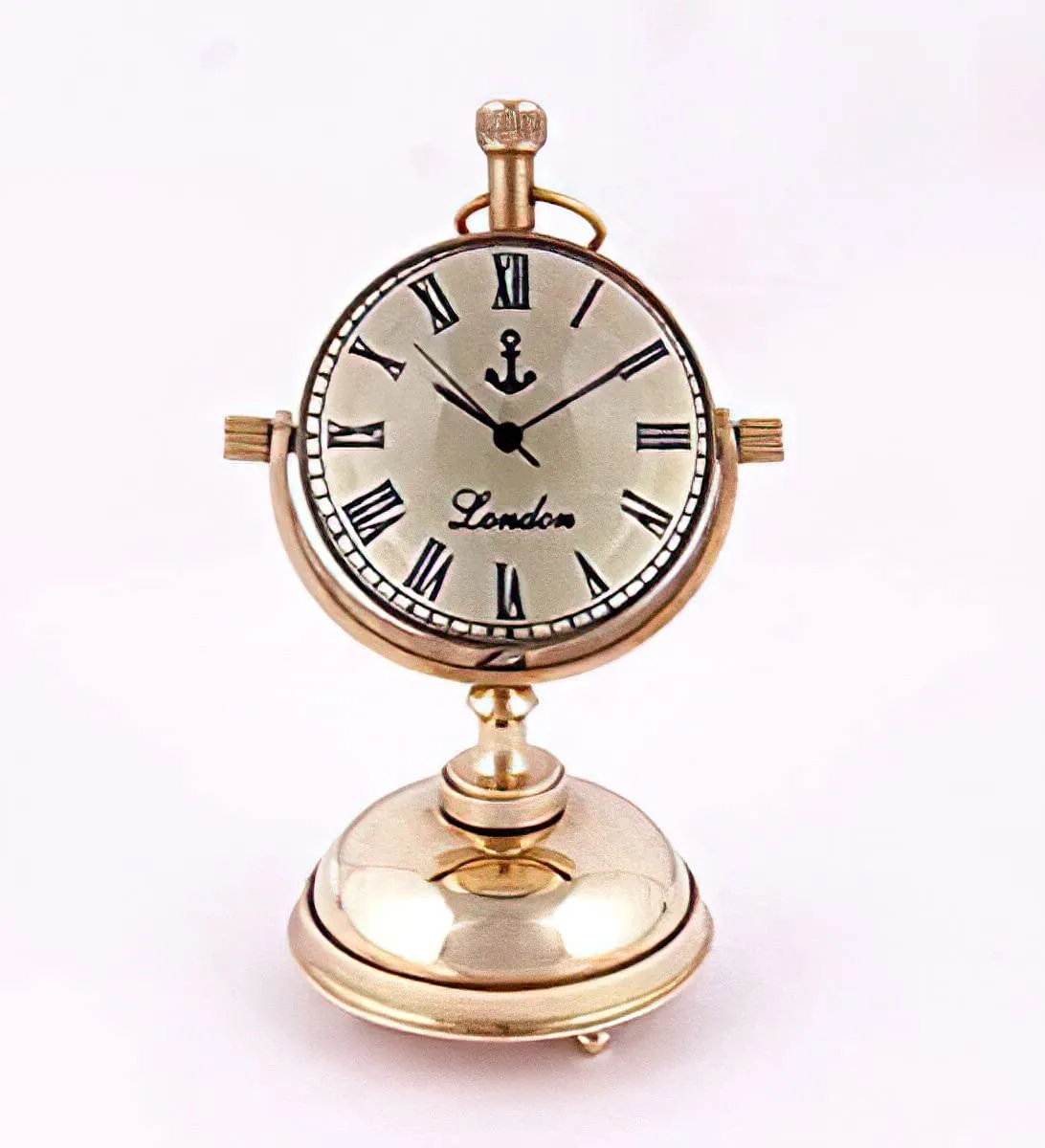 FH FamousHub| Handmade Brass 2 Inch Dial Size Antique Look Table Clock, Raised Up Dial 5 Inch Clock
