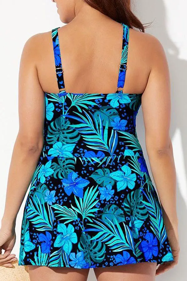 Floral Print Striking Front Wrap One Piece Swimwear
