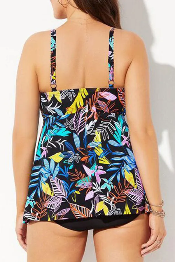 Floral Print Striking V Neck Tankini