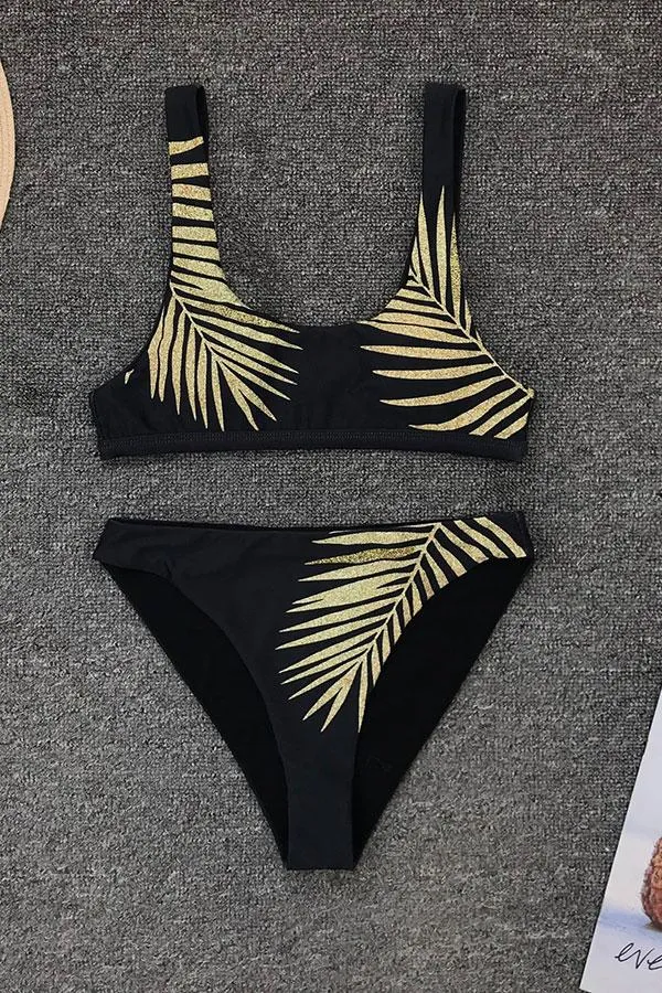 Gold Leaf Print Striking Bikini