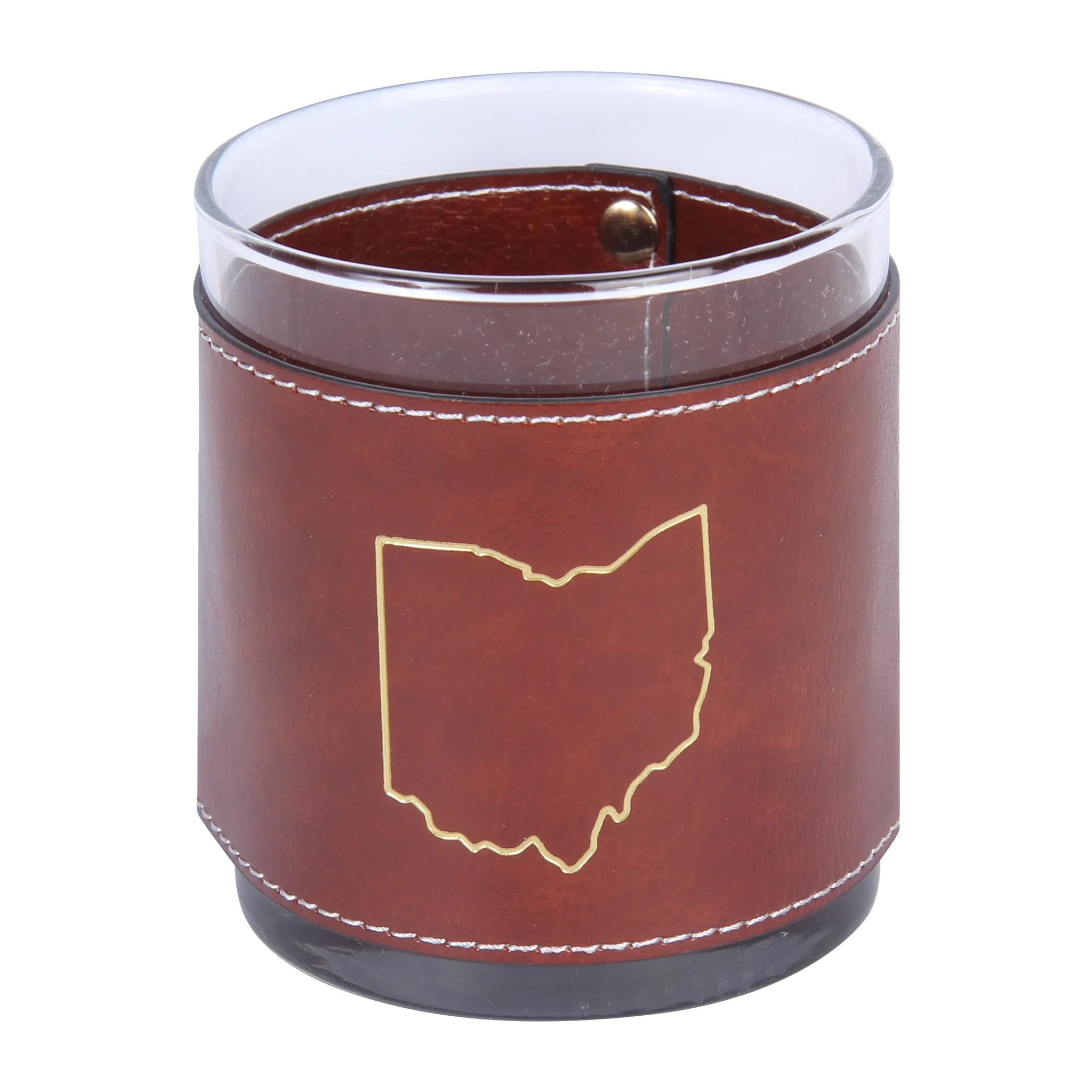 Gold Ohio Shape Faux Leather Rocks Glass