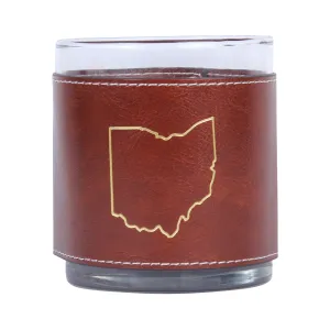 Gold Ohio Shape Faux Leather Rocks Glass