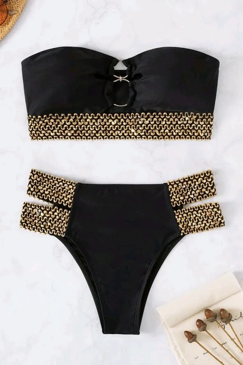 Gold Trim Striking O-Ring Bandeau Bikini