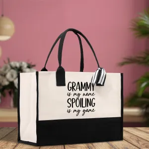 Grammy is My Name Spoiling is My Game Cotton Canvas Tote Bag Grandma Tote Bag Grandma Nana Bag Shopping Bag Mothers Day Gift