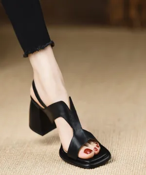 Handmade Splicing Buckle Strap Chunky Sandals Black Faux Leather LY8266