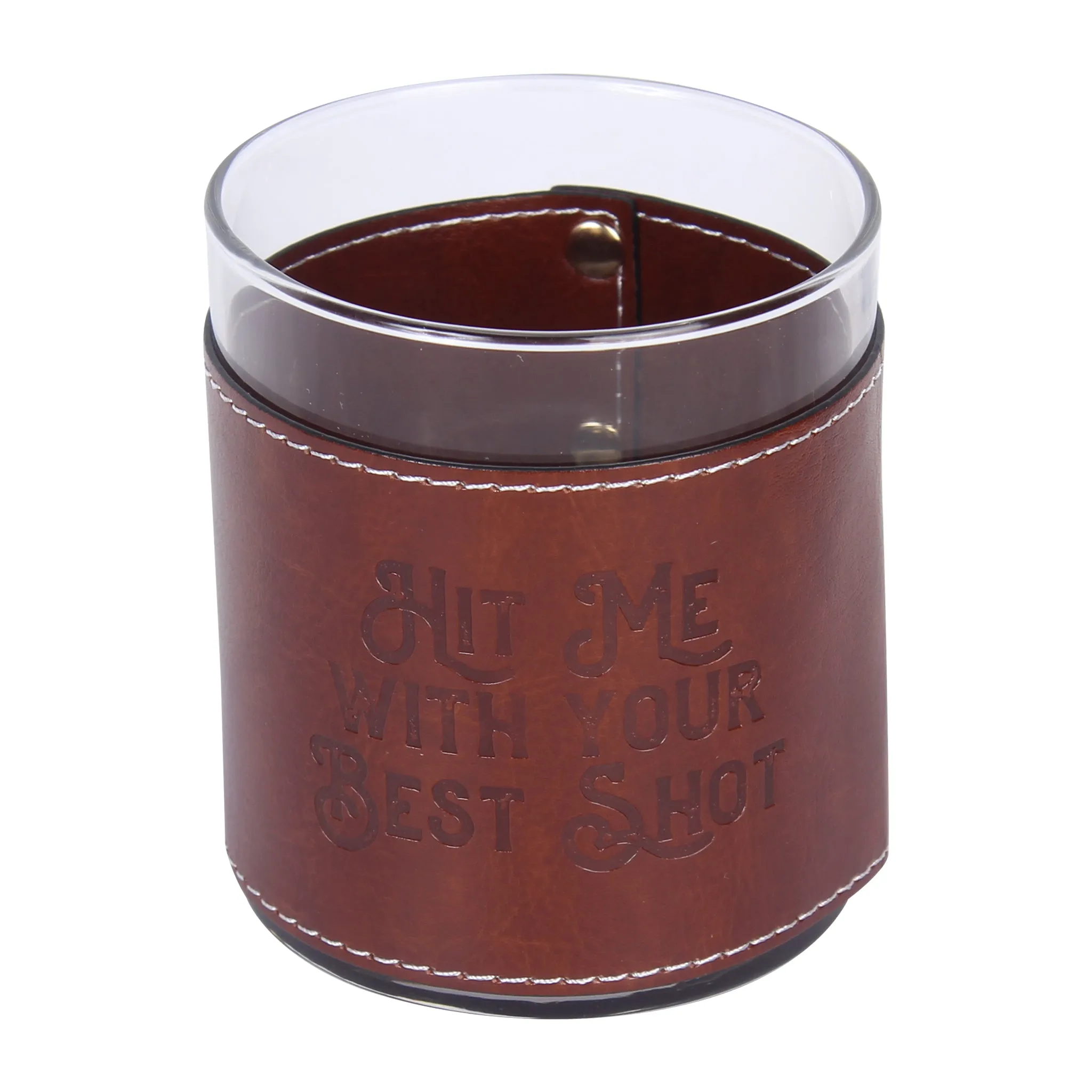 Hit Me With Your Best Shot Faux Leather Rocks Glass