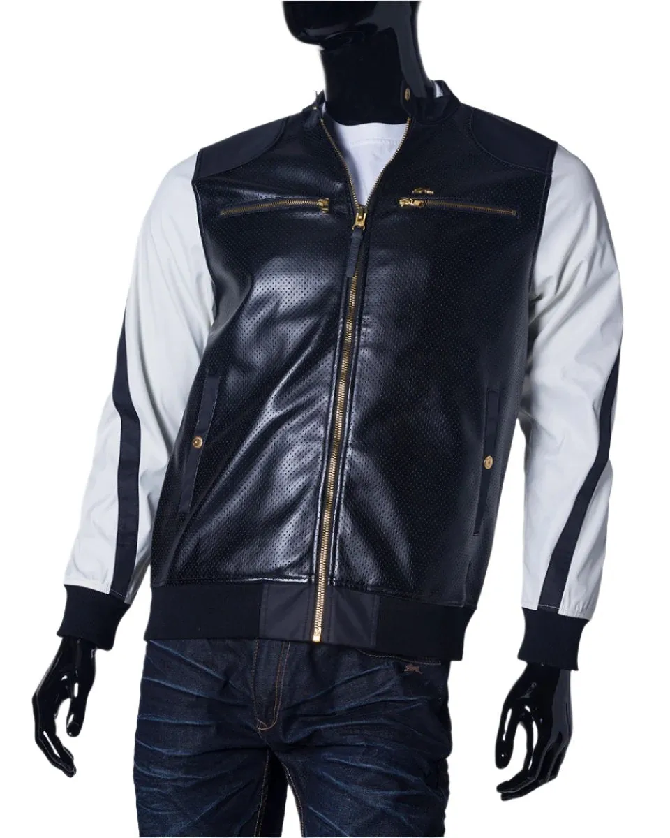 Jonas | Men's Full Zip Faux Leather Perforated Jacket