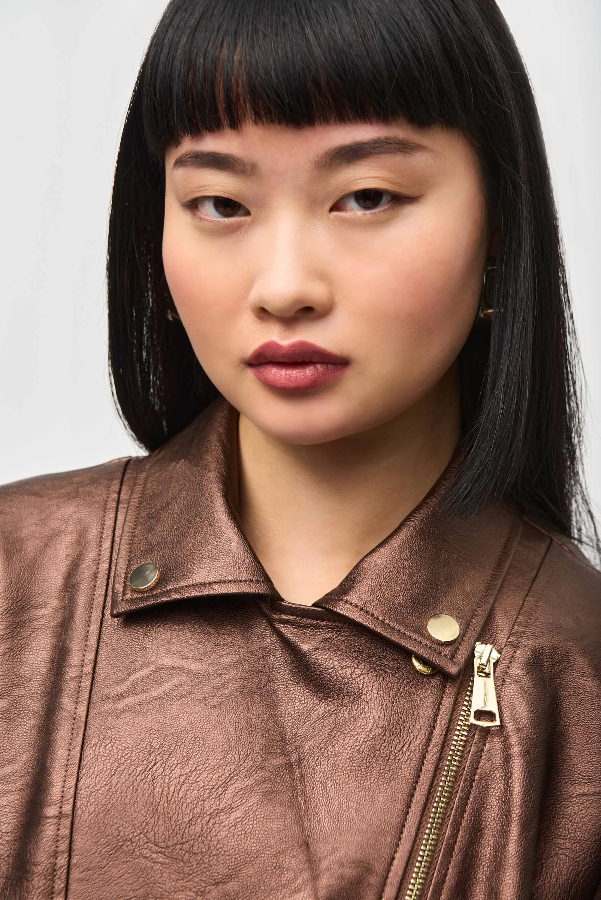Joseph Ribkoff Metallic Faux Leather Biker Jacket 234902 - Bronze
