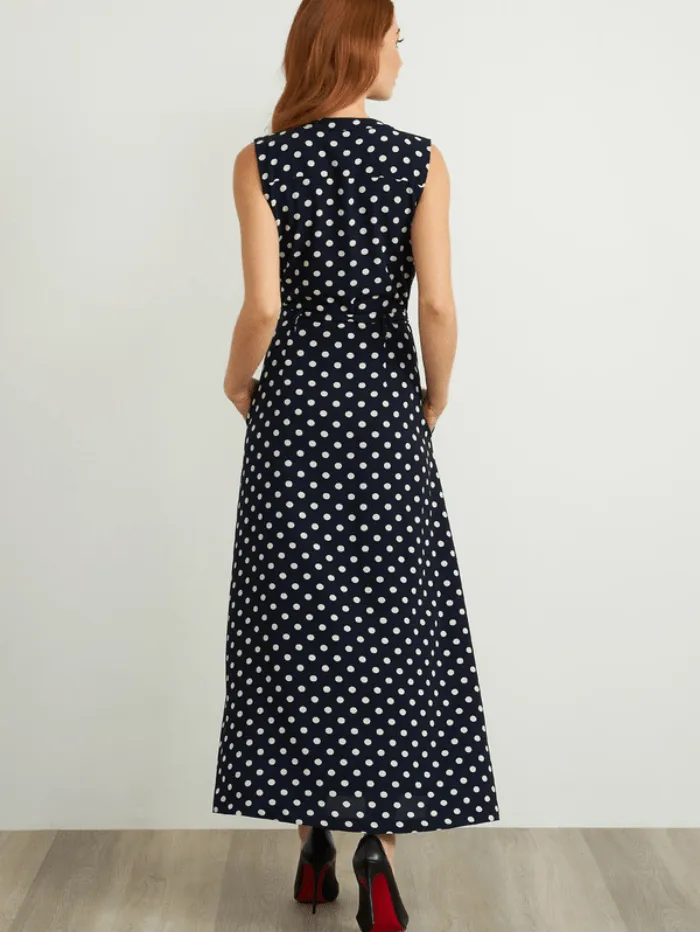 Joseph Ribkoff Navy Polka Dot Belted Maxi Dress 211027 299 (A)