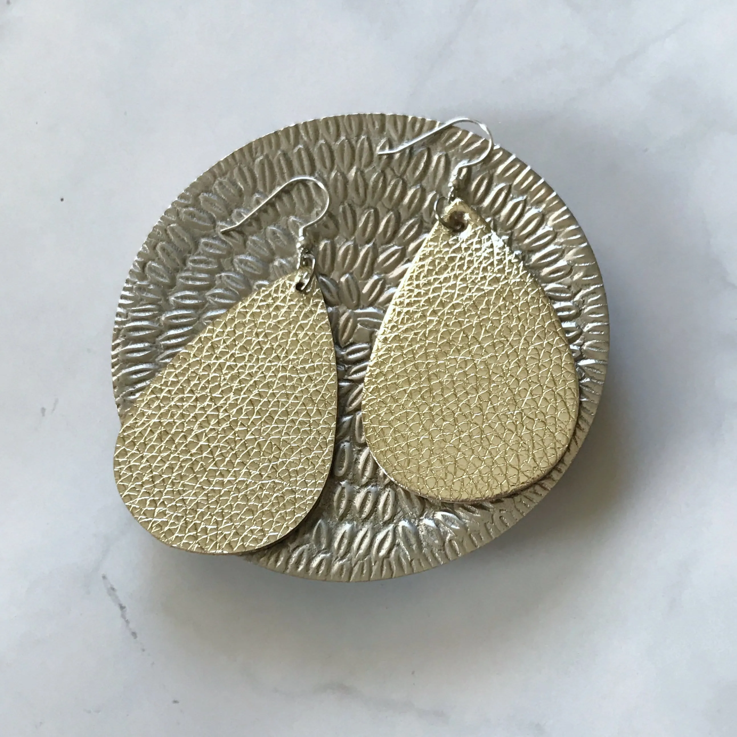 Kennedy - Shimmer Gold Faux Leather Teardrop Earrings