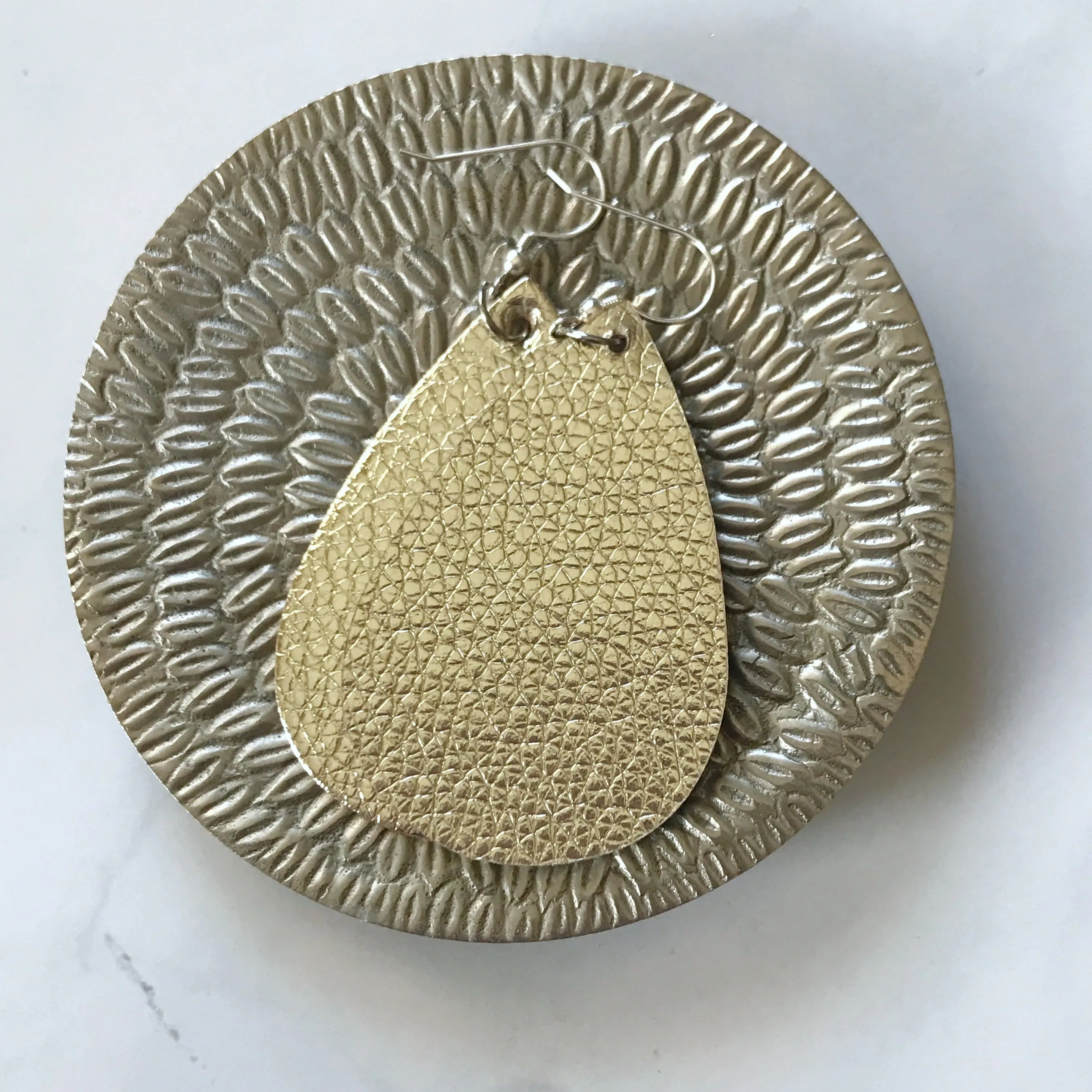 Kennedy - Shimmer Gold Faux Leather Teardrop Earrings