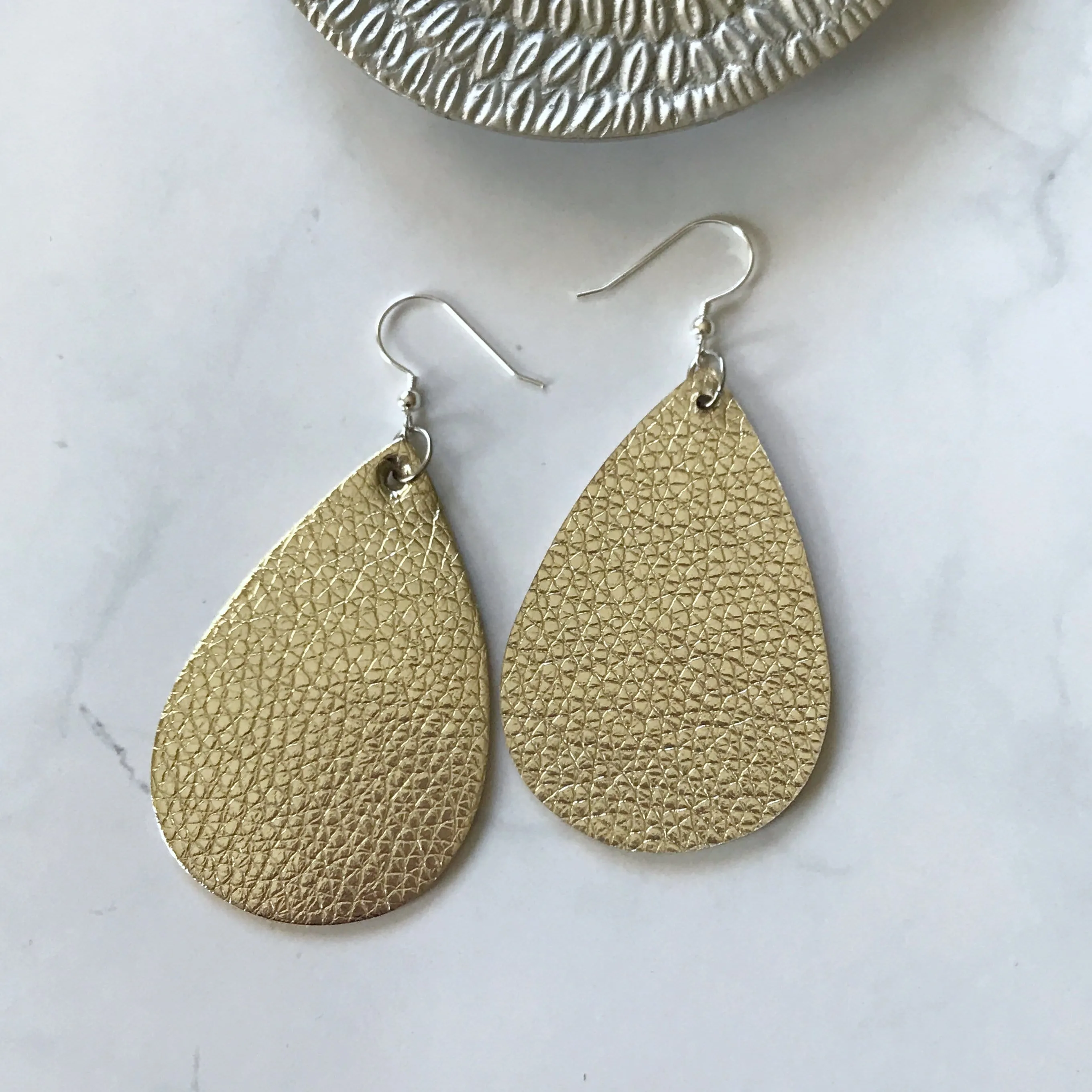 Kennedy - Shimmer Gold Faux Leather Teardrop Earrings