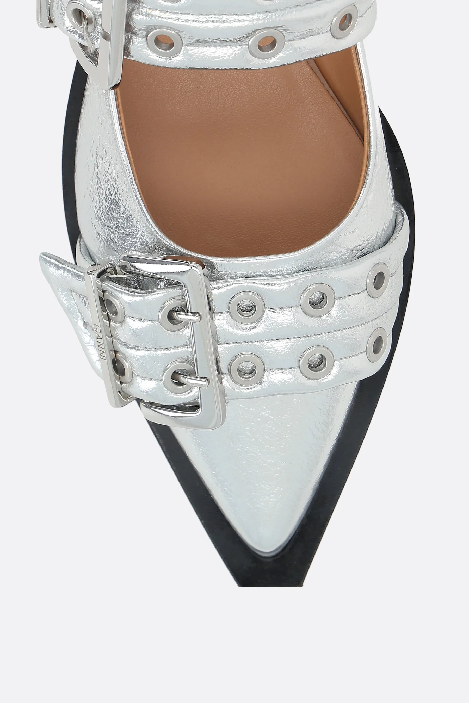 laminated faux leather flat slingbacks