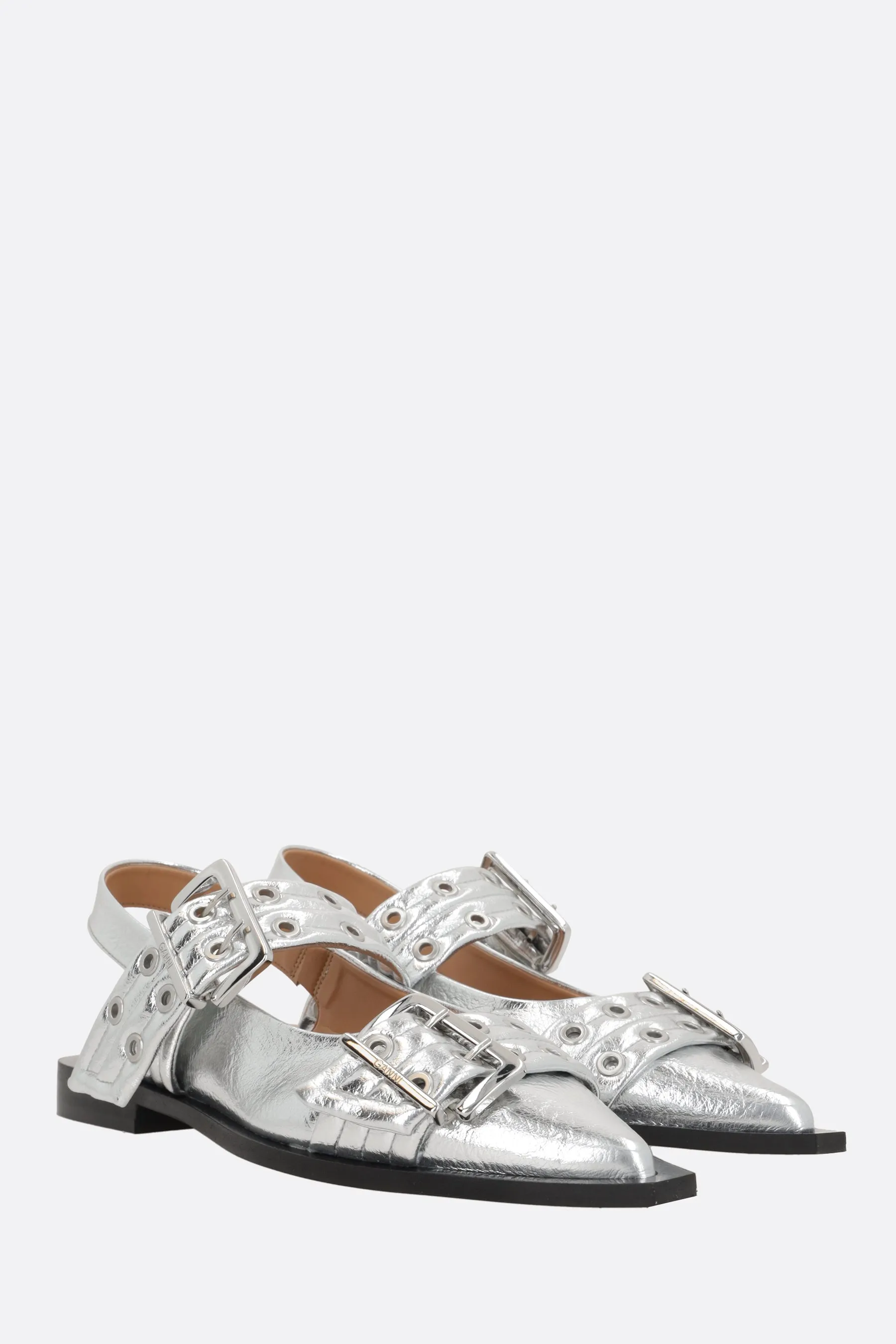 laminated faux leather flat slingbacks