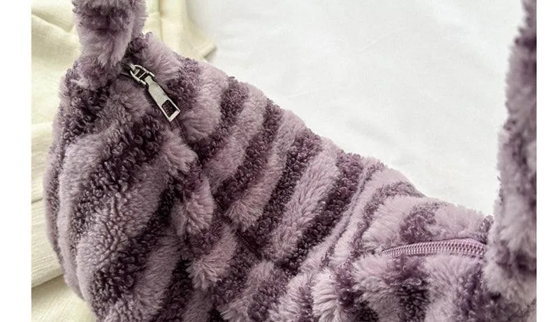 Large Capacity Striped Plush Winter Shoulder Bag