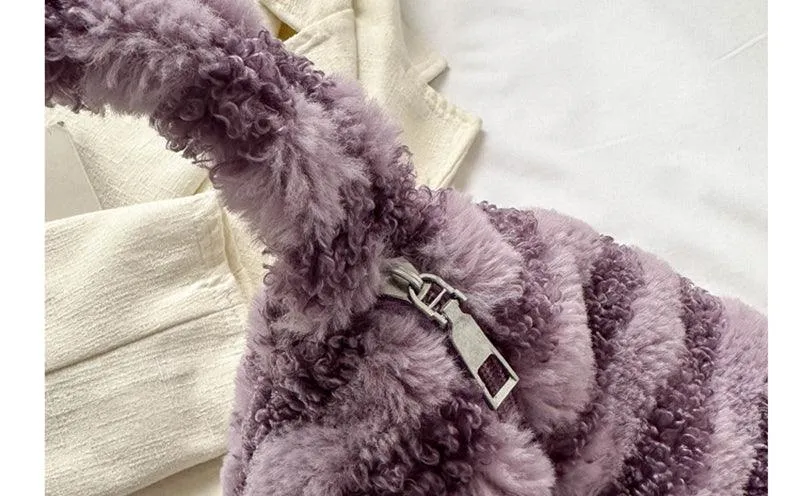 Large Capacity Striped Plush Winter Shoulder Bag