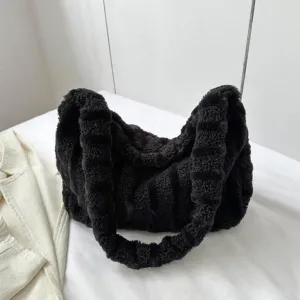 Large Capacity Striped Plush Winter Shoulder Bag