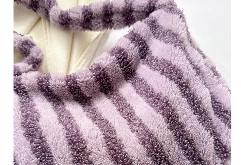 Large Capacity Striped Plush Winter Shoulder Bag